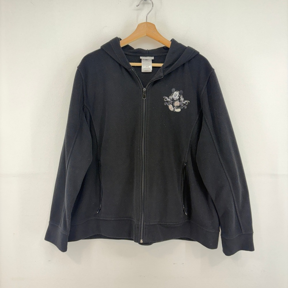 Disney Parks Mickey Mouse Fleece Full Zip Hoodie Black Embroidered Womens 1X
